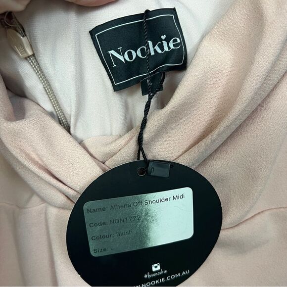 Nookie Athena Off Shoulder Halter Midi Dress Sz Large in Blush - Picture 4 of 6